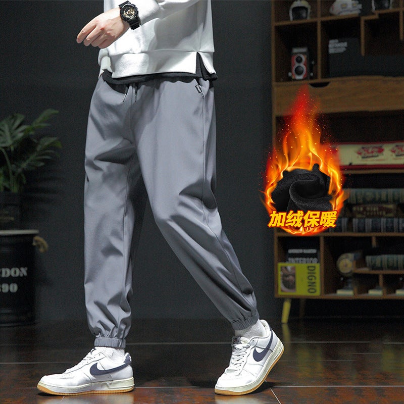 Men'S Pants Winter New Fleece-Lined Loose All-Match Comfortable Youth Fleece-Lined Sports Pants Boys Casual Pants - Image 1